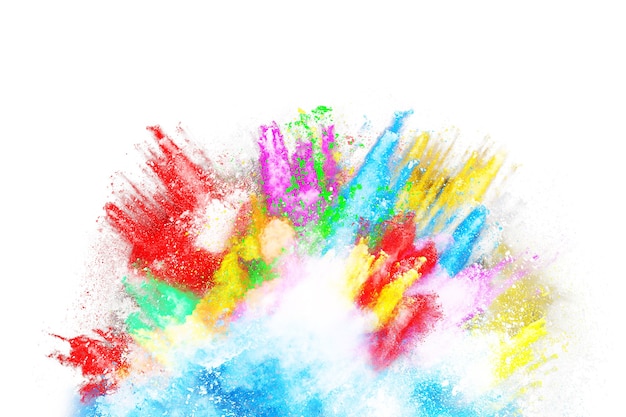 Photo explosion de poudre colorée sur fond blanc