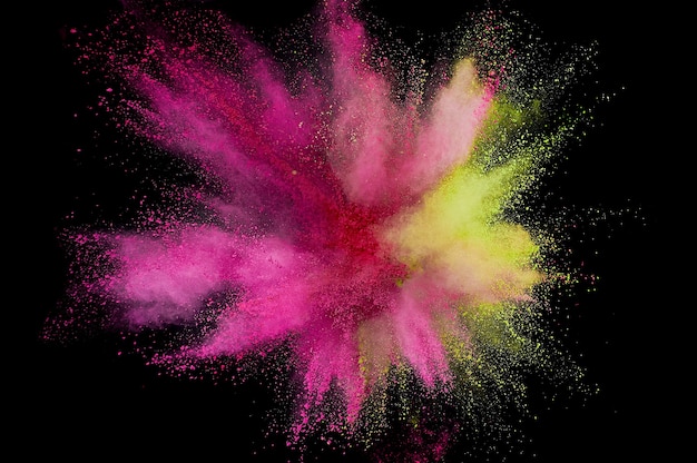 Explosion de poudre colorée. Gros plan abstrait poussière sur toile de fond. Explosion colorée. Peinture Holi