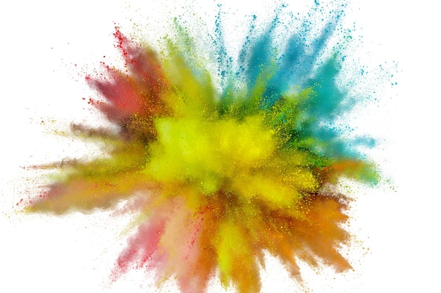 Explosion de poudre colorée. Gros plan abstrait poussière sur toile de fond. Explosion colorée. Peinture Holi