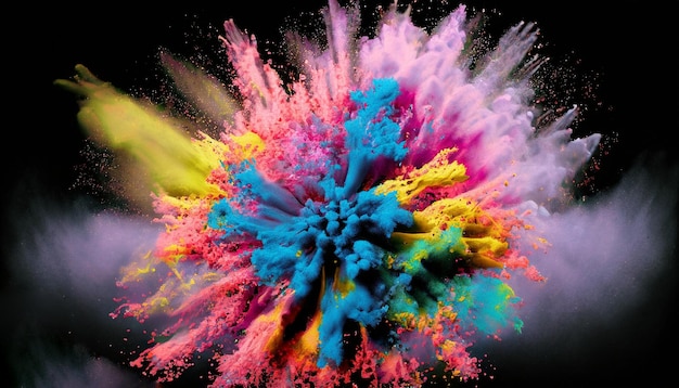 Explosion de poudre colorée happy holi festival de couleurs art concept Generative Ai