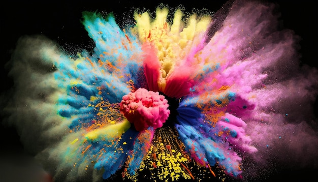 Explosion de poudre colorée happy holi festival de couleurs art concept Generative Ai