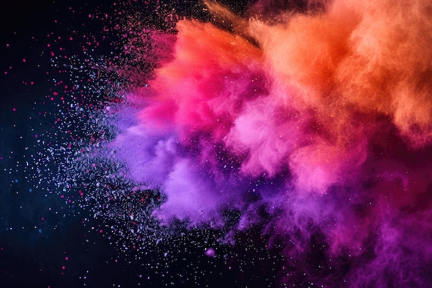 Explosion de poudre colorée Poussière abstraite en gros plan sur toile de fond Explosion colorée Peinture holi