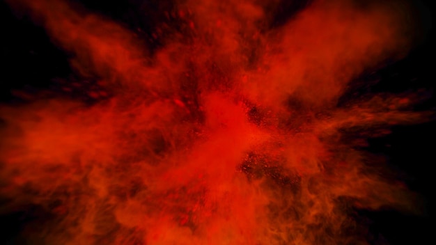une explosion de poudre de couleur rouge claire une poussière de nuage de couleur explose sur le noir