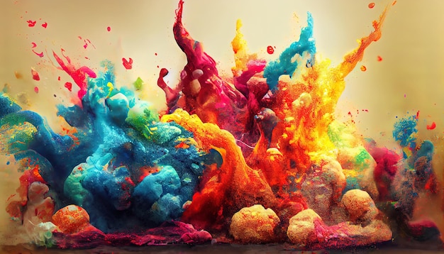 Explosion de poudre holi et éclaboussures de peinture liquide