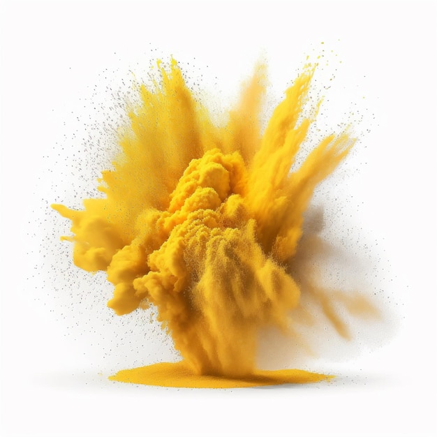 Explosion de poudre jaune isolée sur fond blanc AI Art génératif