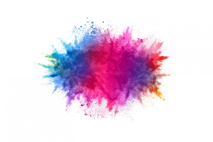 Photo explosion de poudre multicolore sur fond blanc