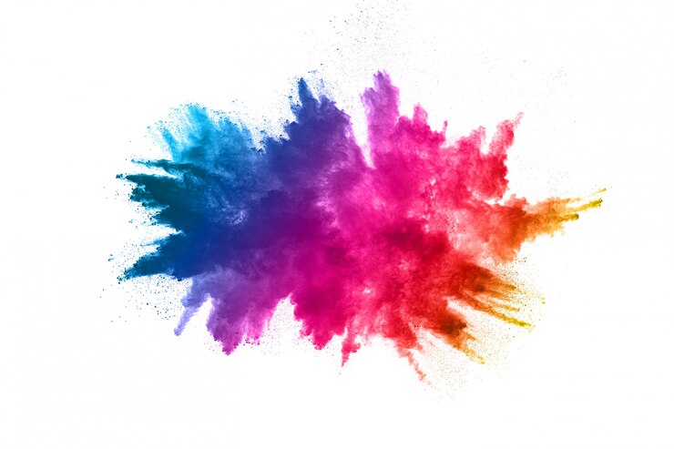Photo explosion de poudre multicolore sur fond blanc