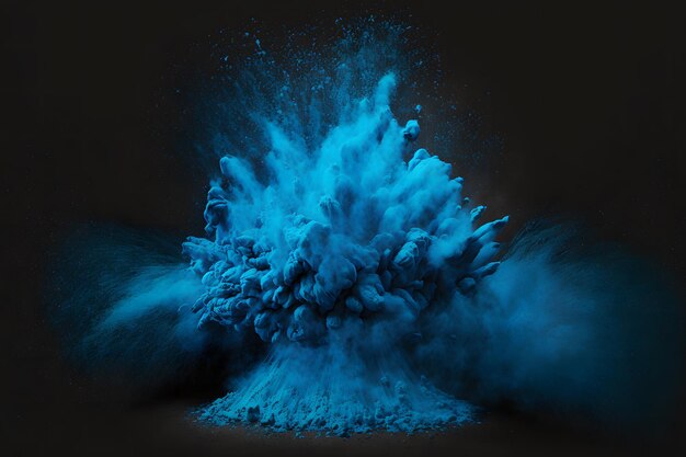 Explosion de poudre de peinture de couleur bleue sur fond noir Art généré par le réseau de neurones