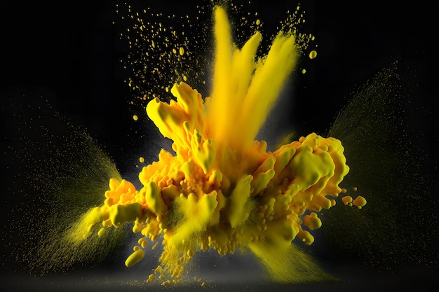 Explosion de poudre de peinture de couleur jaune sur fond noir Art généré par le réseau de neurones