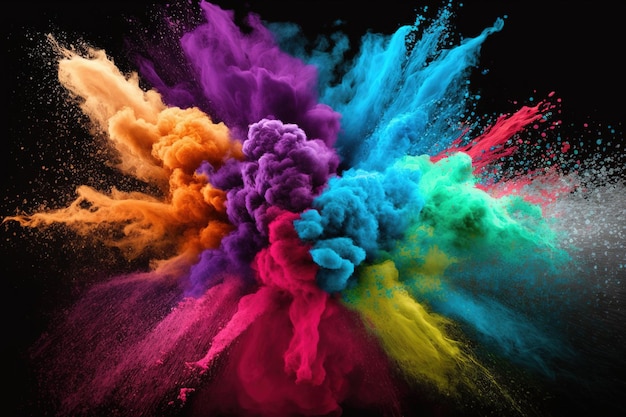 Explosion de poudre avec résumé de couleur gros plan de fond avec de la poussière vibrante explose des peintures Holi