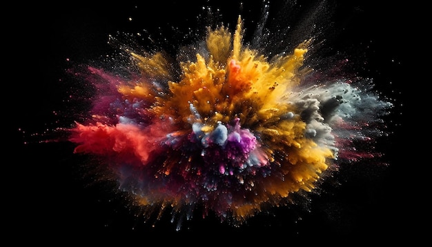 Explosion de poussière colorée sur fond noir Texture de fond d'écran créatif 3D