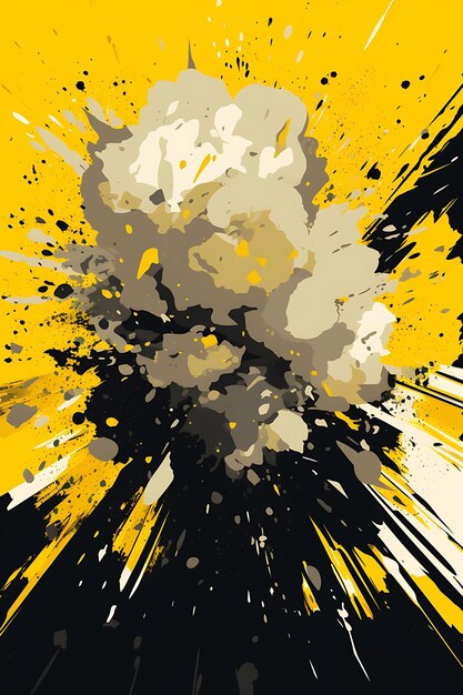 Explosion de RPG dans une zone de guerre haut contraste Noir et Jaune Co Design d'affiche 2D A4 Idées créatives