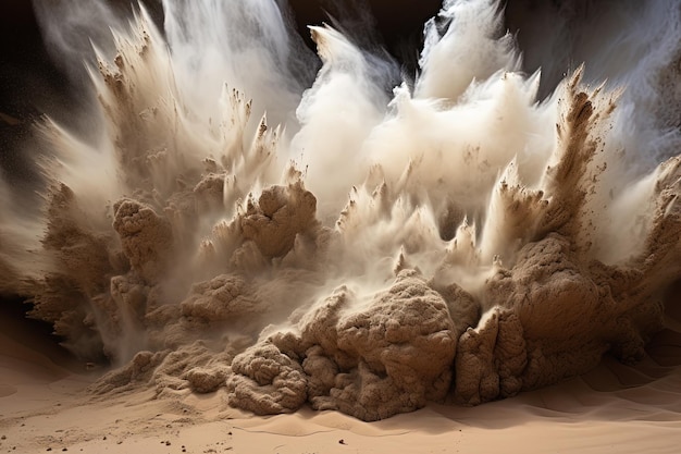 Explosion de sable dans une rivière asséchée
