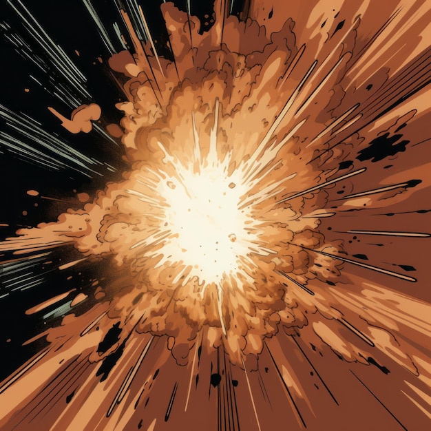 L'explosion de la supernova dans le style des bandes dessinées rétro en or foncé et en brun clair