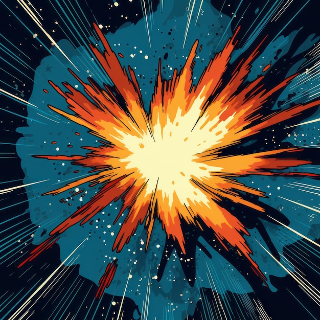 Explosion de Supernova de style bande dessinée rétro en bleu marine