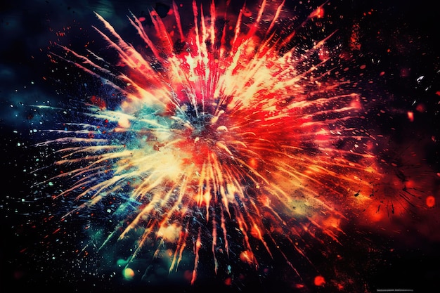 Des explosions d'éclat Un spectacle éblouissant de feux d'artifice rouges et bleus éclaire le ciel nocturne avec des explosions de couleurs vibrantes