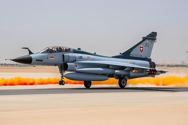 Exposition aérienne et spectacle d'acrobatie aérienne de l'avion de chasse Mirage 2000 des Émirats arabes unis à l'exposition aérienne internationale de Bahreïn à la base aérienne de Sakhir