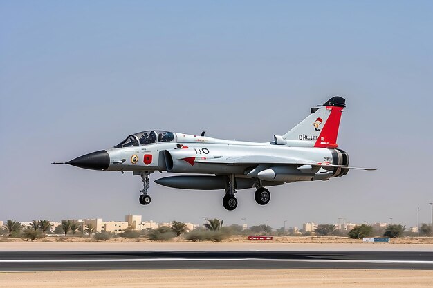 Exposition aérienne et spectacle d'acrobatie aérienne de l'avion de chasse Mirage 2000 des Émirats arabes unis à l'exposition aérienne internationale de Bahreïn à la base aérienne de Sakhir