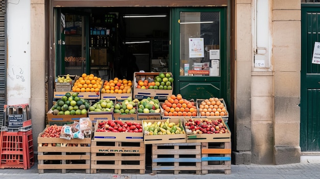 Une exposition animée explore la façade colorée d'une épicerie de quartier à Badajoz, en Espagne