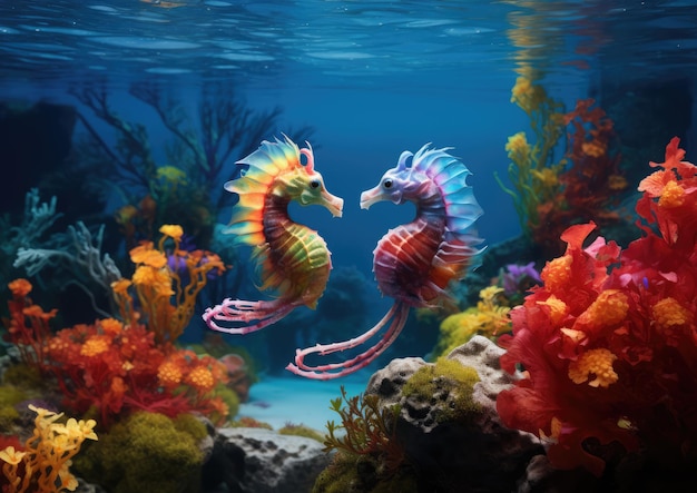 Une exposition d'aquarium colorée d'hippocampes et de dragons de mer
