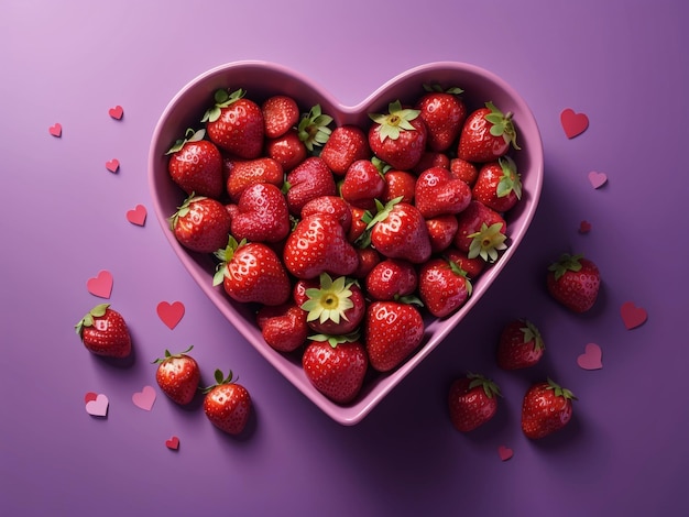 Une exposition chaleureuse Vue de dessus de fraises fraîches disposées en forme de cœur
