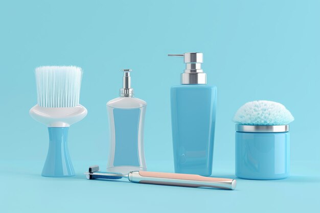 Photo une exposition colorée de divers produits de beauté, y compris une brosse à dents