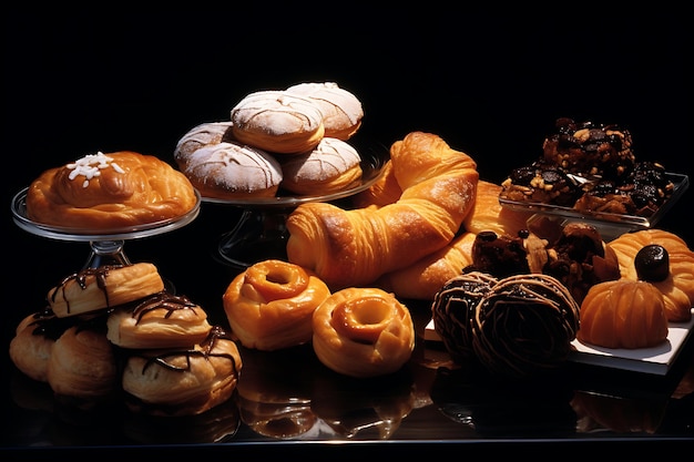 Photo une exposition élégante d'une variété de pâtisseries
