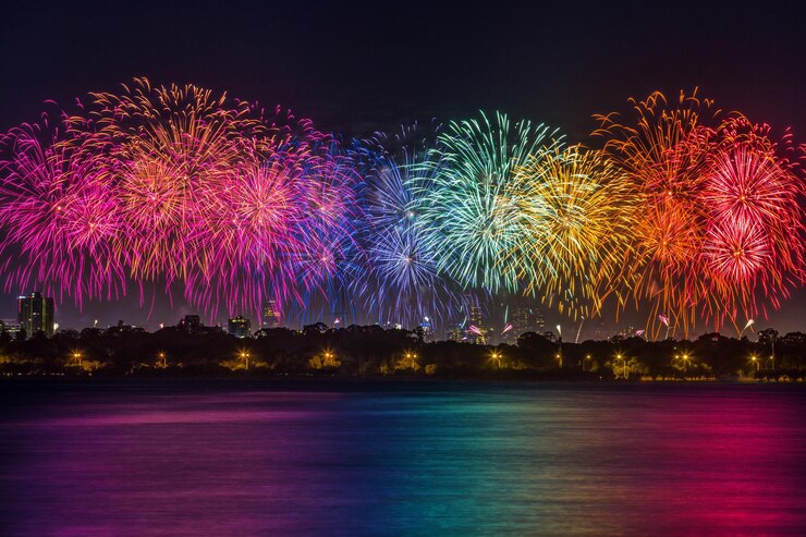 Photo exposition de feux d'artifice la nuit