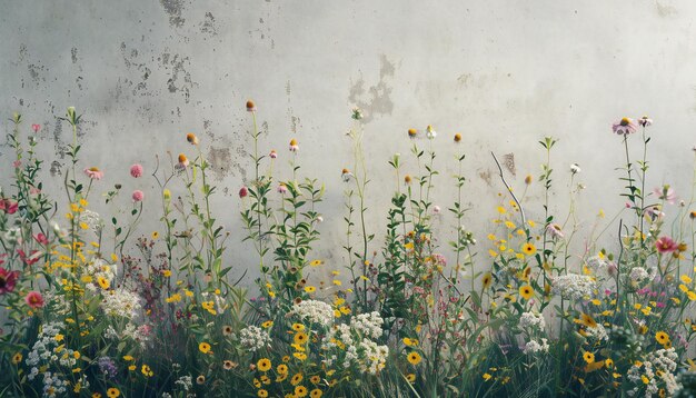 Une exposition de fleurs sauvages organisées en motif vertical sur un mur