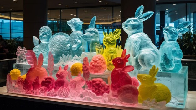 Une exposition de lapins en verre et d'autres animaux est présentée lors de la célébration du réveillon du nouvel an.