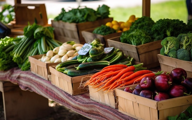 Une exposition de légumes à un marché de producteurs