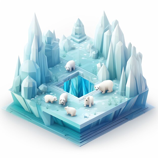 une exposition d'ours polaire avec de la neige et des icebergs.