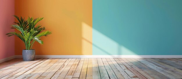 Exposition de planchers en bois avec des murs colorés