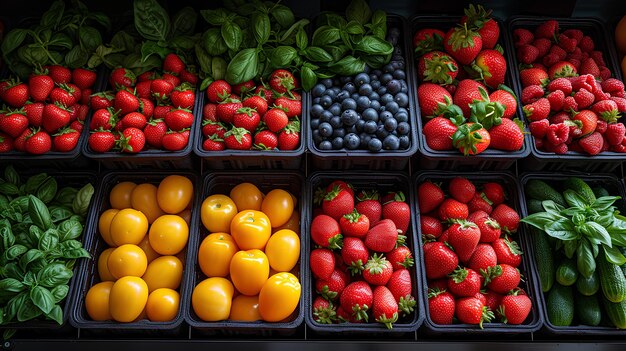 Une exposition de produits frais dans un supermarché