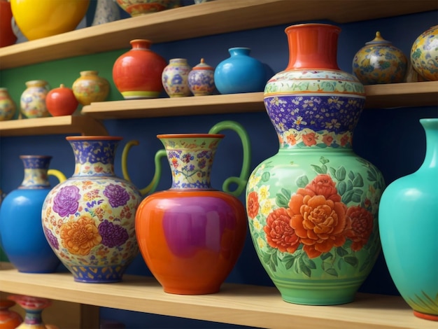 Une exposition de vases colorés