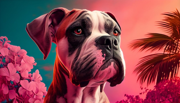 Expression d'un chien dans un style vintage et coloré dans la nature comme arrière-plan Generative Ai