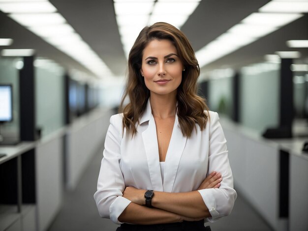 L'expression du sourire d'une jeune femme au bureau