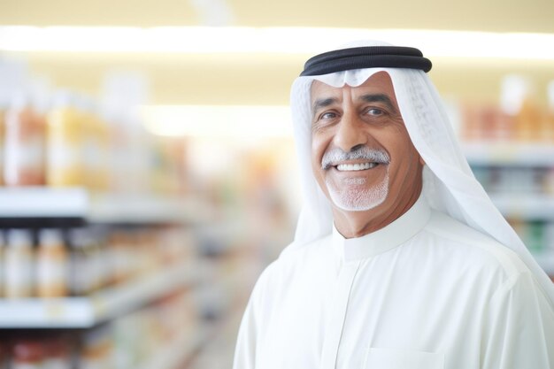 expression heureuse d'un vieil homme âgé dans un super marché généré par ai