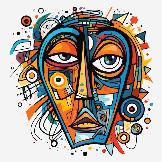 Photo expressionnisme abstrait coloré doodle face hd png clipart