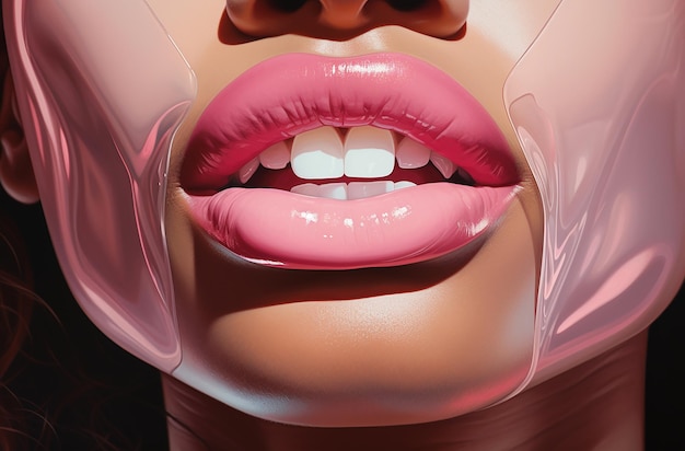 Expressions vibrantes gros plan de la bouche d'une femme noire et des lèvres roses à l'honneur