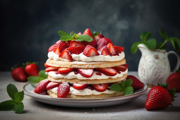 Exquis Strawberry Biscuit Cake Torte Dessert Generative AI