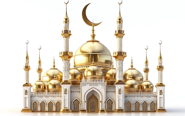 Une exquise mosquée du Ramadan en 3D avec des sculptures arabes en or complexes