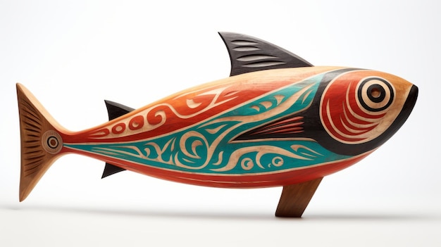 Photo une exquise sculpture de poisson en bois avec des dessins traditionnels