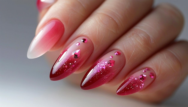Extension des ongles en gel de couleur rose Manicure multicolore avec différentes nuances de vernis à ongles rose