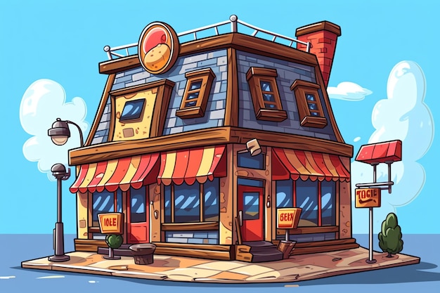 Photo l'extérieur d'un bâtiment de boulangerie ou d'un paysage de rue de restaurant avec une enseigne en style dessin animé