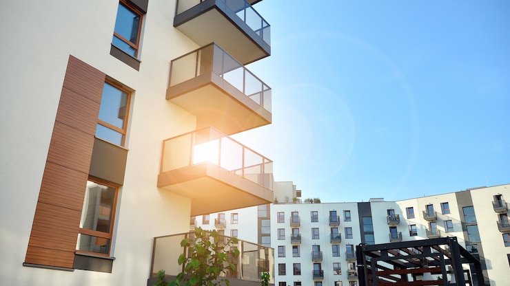 Photo extérieur d'un bâtiment résidentiel contemporain à la lumière du jour immeuble d'appartements moderne