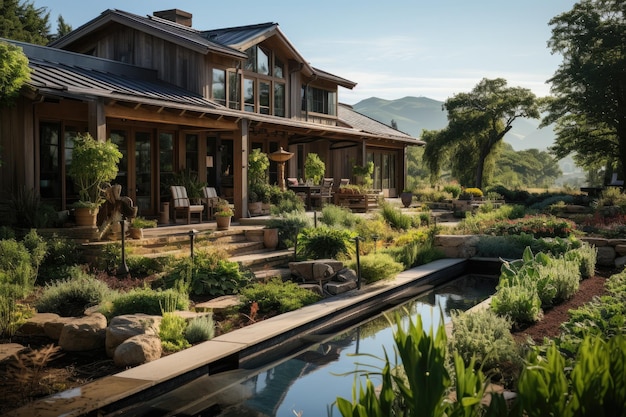 À l'extérieur de la fenêtre une petite oasis avec des cocotiers et de l'herbe dans le grand désert sans fin