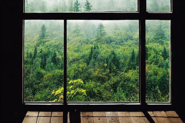 Extérieur de maison confortable avec une vue magnifique de la fenêtre au paysage