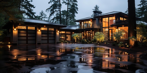 L'extérieur de la maison est magnifique la nuit.