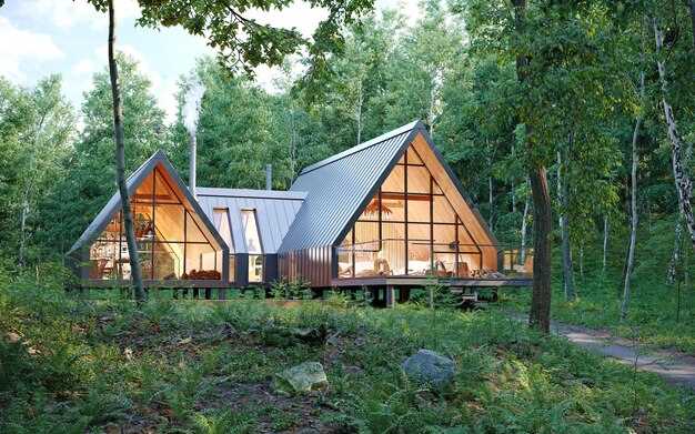 Extérieur de maison familiale en forêt